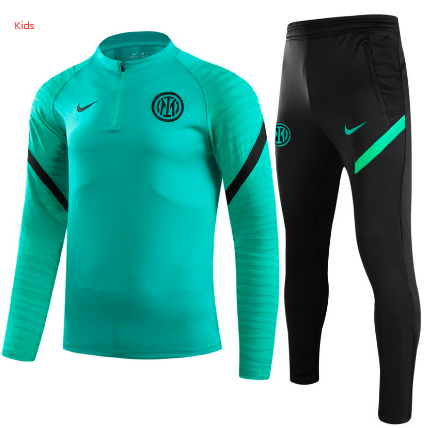 Kids 2021/22 Inter Milan Green Sweatshirt and Pants Training Kits